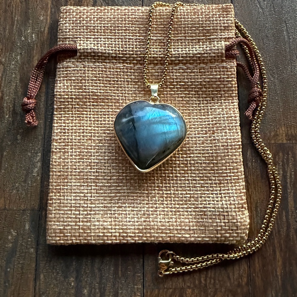 Labradorite Heart Necklace Labradorite Necklace Gold Plated Labradorite Jewelry